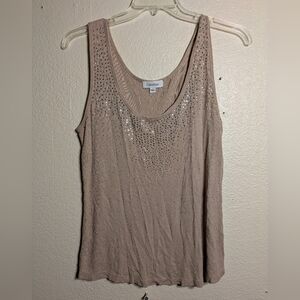 Calvin Klein Tan Sequin Ribbed Sleeveless Tank Top